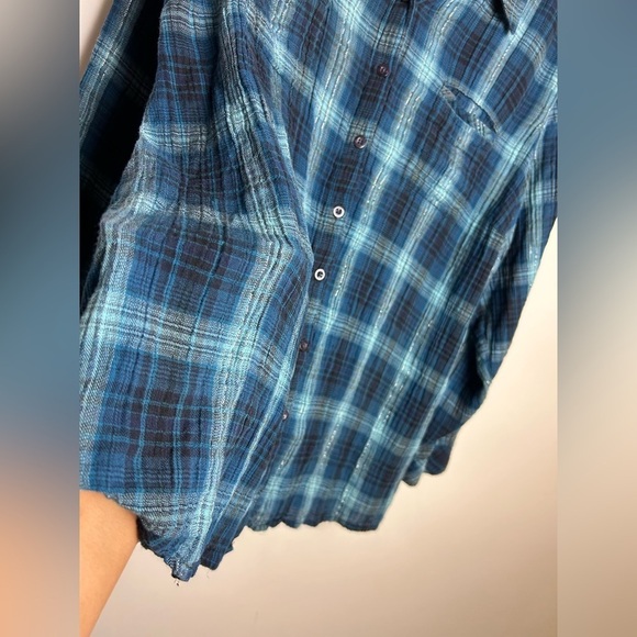 Dressbarn Blouse Top Women 2X Striped Flannel Metallic Holliday Button Down Blue - Picture 3 of 9